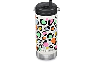 Klean Kanteen TKWide Insulated Coffee Tumbler with Café Cap - Stainless Steel Coffee Tumbler - Leopard Print