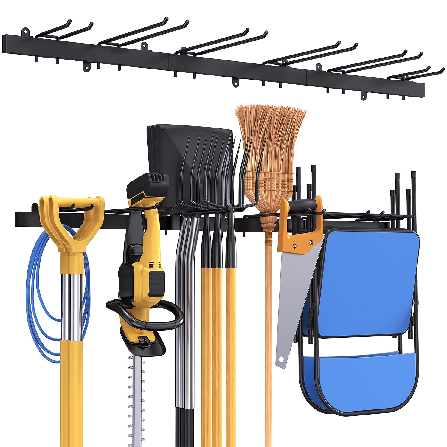 Mutool 51inch Wall Mounted Tool Storage Rack Single Hook, Metal Wall Mount Tools Home and Garage Storage System, Steel Gear Hanger, for Garden, Garage, Wall Tool Organiser (Single Row Hook)