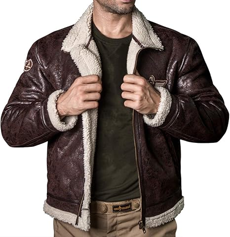 FREE SOLDIER Chaqueta de Forro Polar cálido y Piel de para Hombre, Estilo Aviador