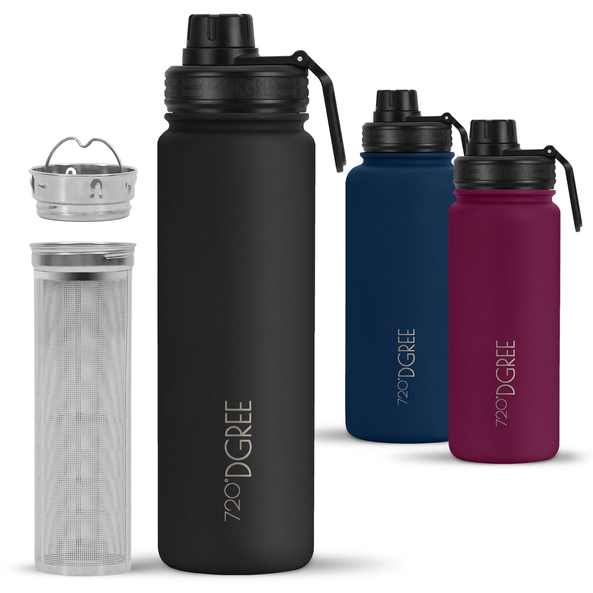 720°DGREE Vaccum Insulated Water Bottle + Infuser “noLimit“ - 710ml - Leakproof, BPA-Free, Thermo Stainless Steel Flask - Carbonated Drinks, Sports, School, Travel, Hiking, Outdoor +Sports-Cap