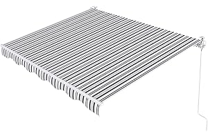 Paramondo Patio Awning Retractable Fully Assembled 11.5'x8', Manual Commercial Grade - Premium Quality 100% 280G Ployester Window Door Sunshade Shelter Deck Canopy Balcony, Grey/White Stripes