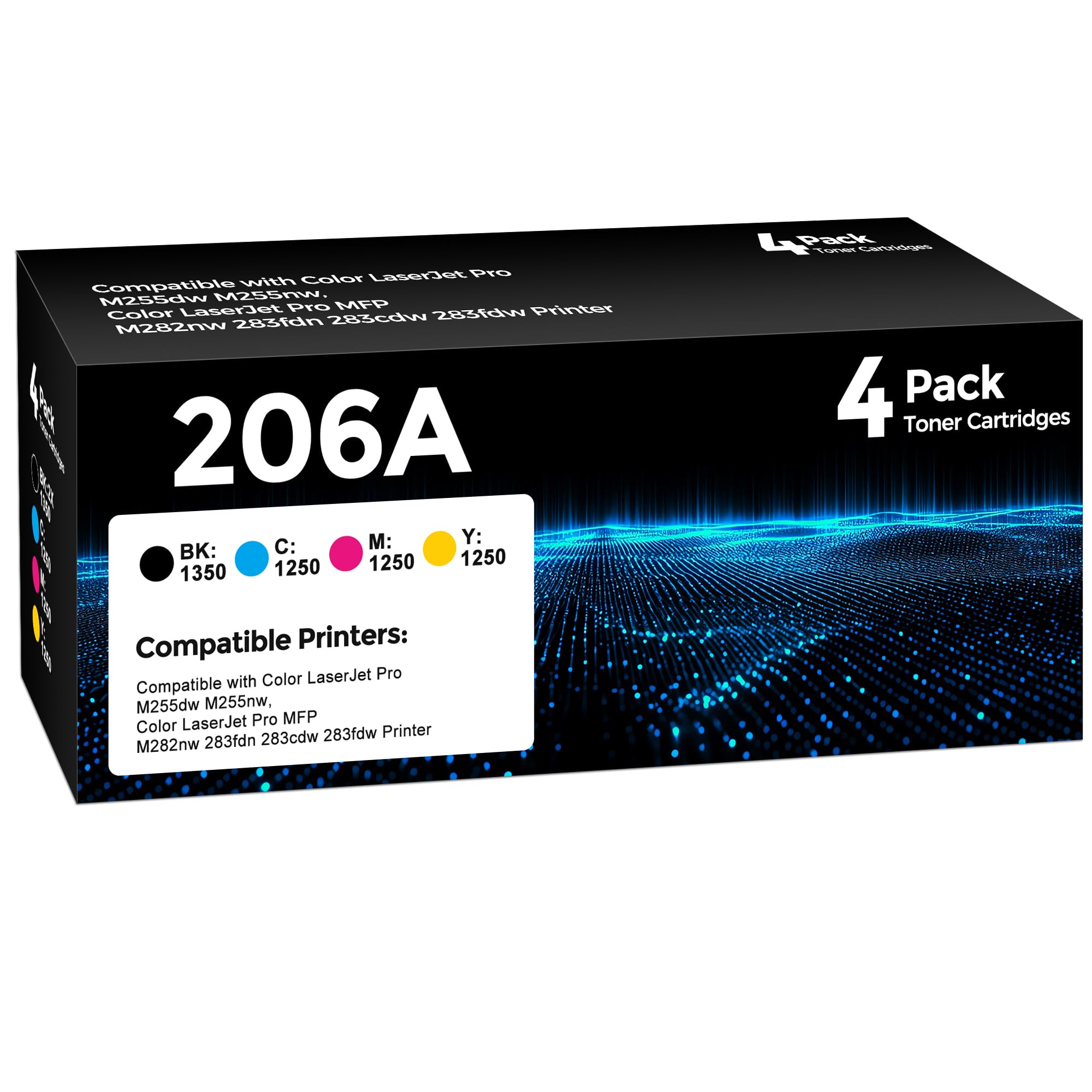 Photo 1 of 206A Toner Cartridge 4Pack Compatible with HP 206A 206X Toner Set for HP Color Laserjet Pro M255dw M255nw MFP M283fdw M283cdw M282nw M283fdn Ink?Black/Cyan/Yellow/Magenta
