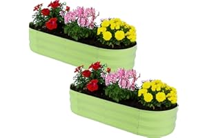 KFN 2pcs Galvanized Raised Garden Bed,Raised Garden Bed Kit-Oval Metal Flower Box,Large Planter Vegetable Box Outdoor,Planting for Vegetables,Flower,Herb,Green,4FT,0.7mm