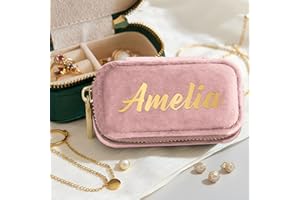 UBJVA Personalized Jewelry Box Custom Travel Jewelry Case with Name Velvet Rings Necklaces Organizer for Women Bridesmaid Gif