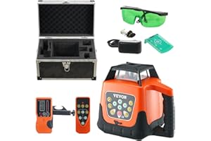 VEVOR Rotary Laser Level 2000ft,360 Degree Self Leveling Green Cross Line Laser,5 Rotation Speeds&4 Scanning Angles Adjustment,IP66 Waterproof Remote Control Manual Self-leveling Mode,Battery Included