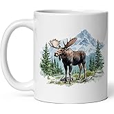 Moose Ceramic Coffee Mug 11oz Antler Bull Rut - Tea Coffee Mug with Comfortable Grip - Unique Animal Gift Cup for Office or Home - Vibrant Long-Lasting Print ID44991