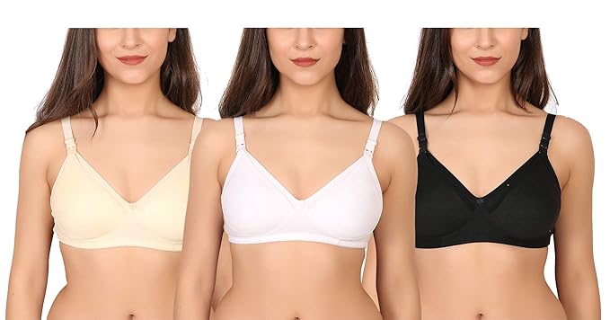 Women's Cotton Breastfeeding Bra/Maternity Bra/Nursing Bras (White,Black,Skin_40)