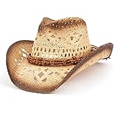 TOVOSO Straw Cowboy Hat for Women and Men with Shape-It Brim, Western Cowboy Hat, Orange/Beads - Tea Stain