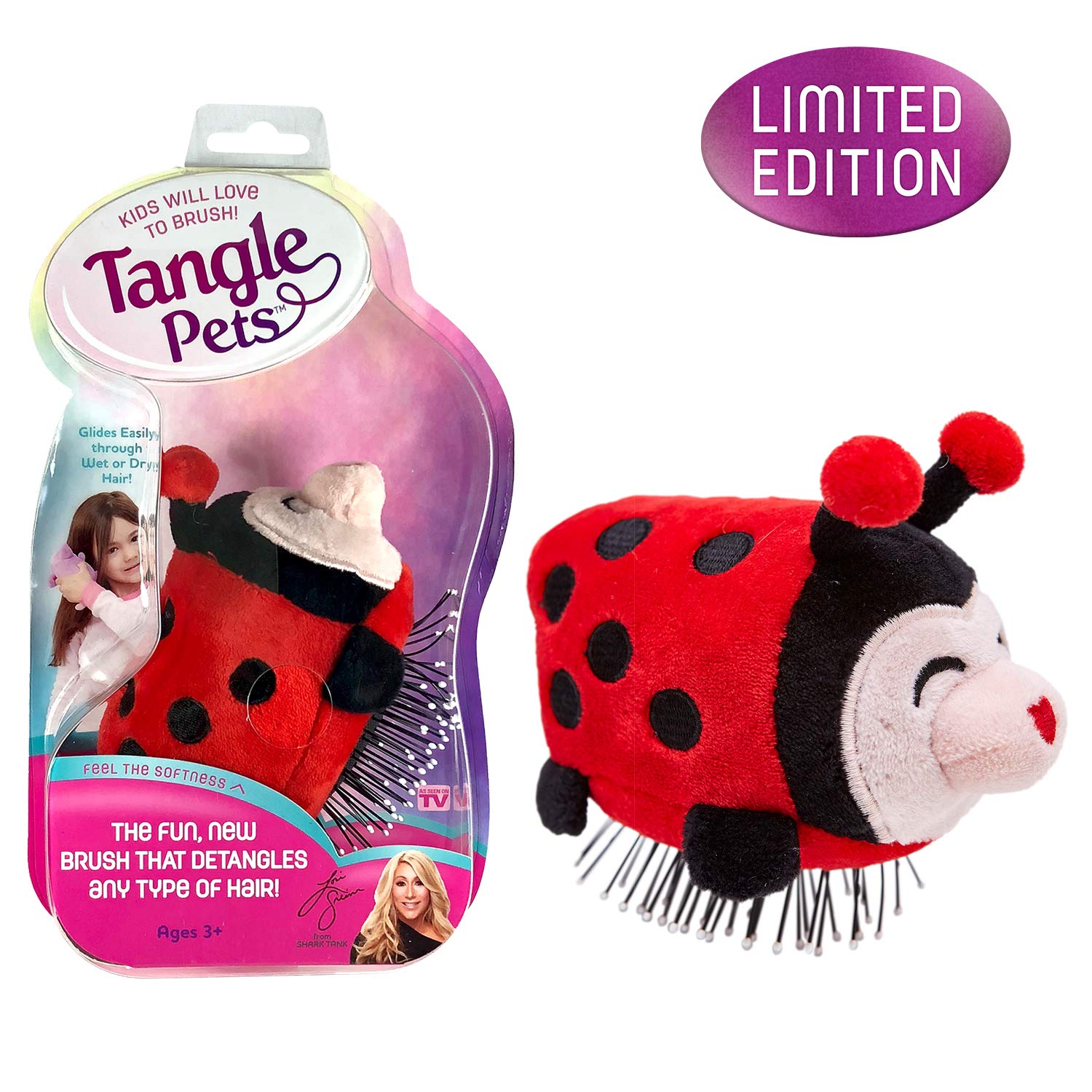 Tangle Pets LIZZY THE LADYBUG - The Detangling Brush in a Plush, Great for Any Hair Type, Removable Plush, As Seen on Shark Tank