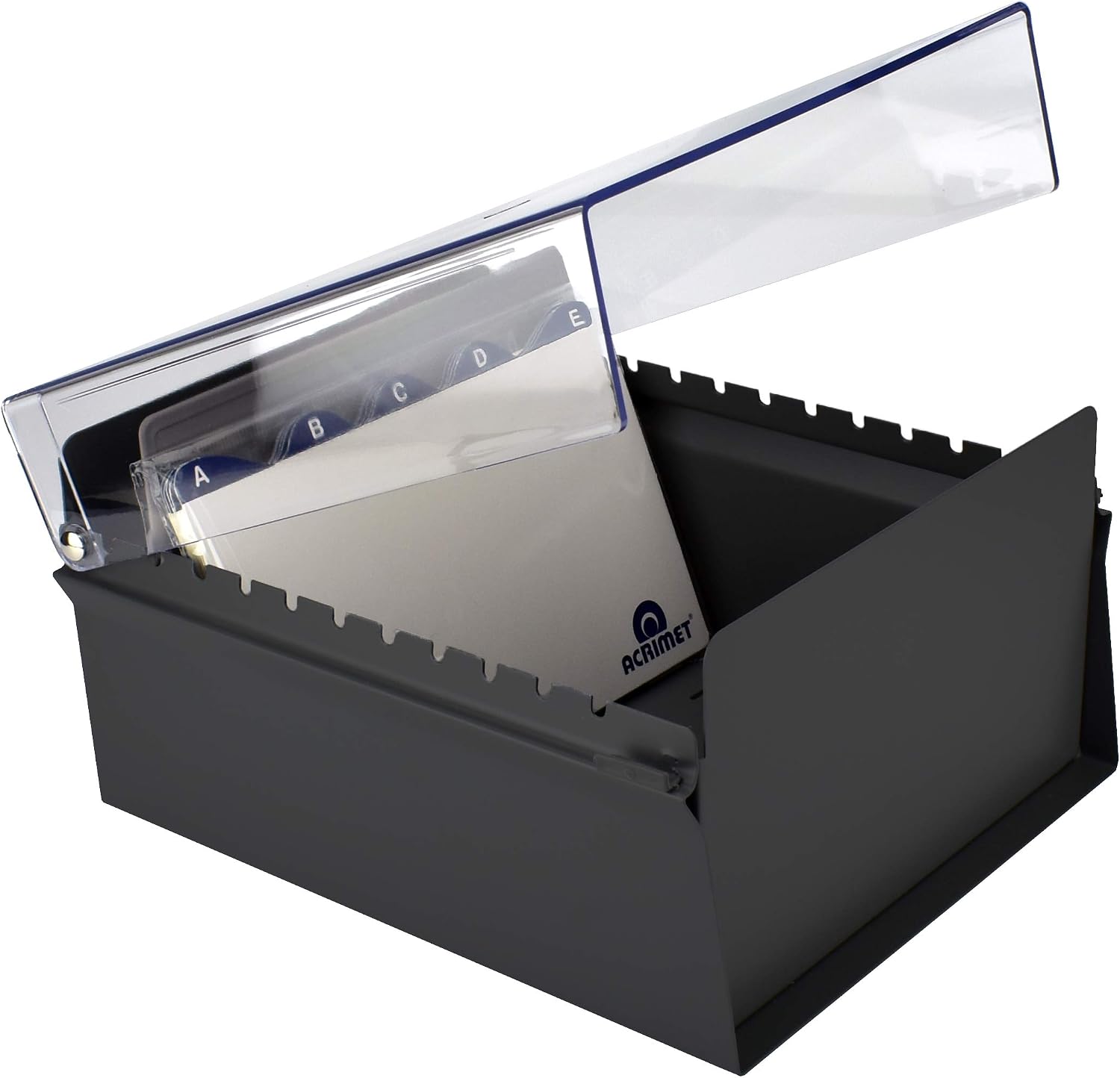 Acrimet 5'' X 8'' Card File Holder Organizer Box Metal Base Heavy Duty (AZ Index Cards 205mm Width x 138mm Height and Divider Included) (Black Color with Clear Crystal Plastic Lid Cover) - Image 5