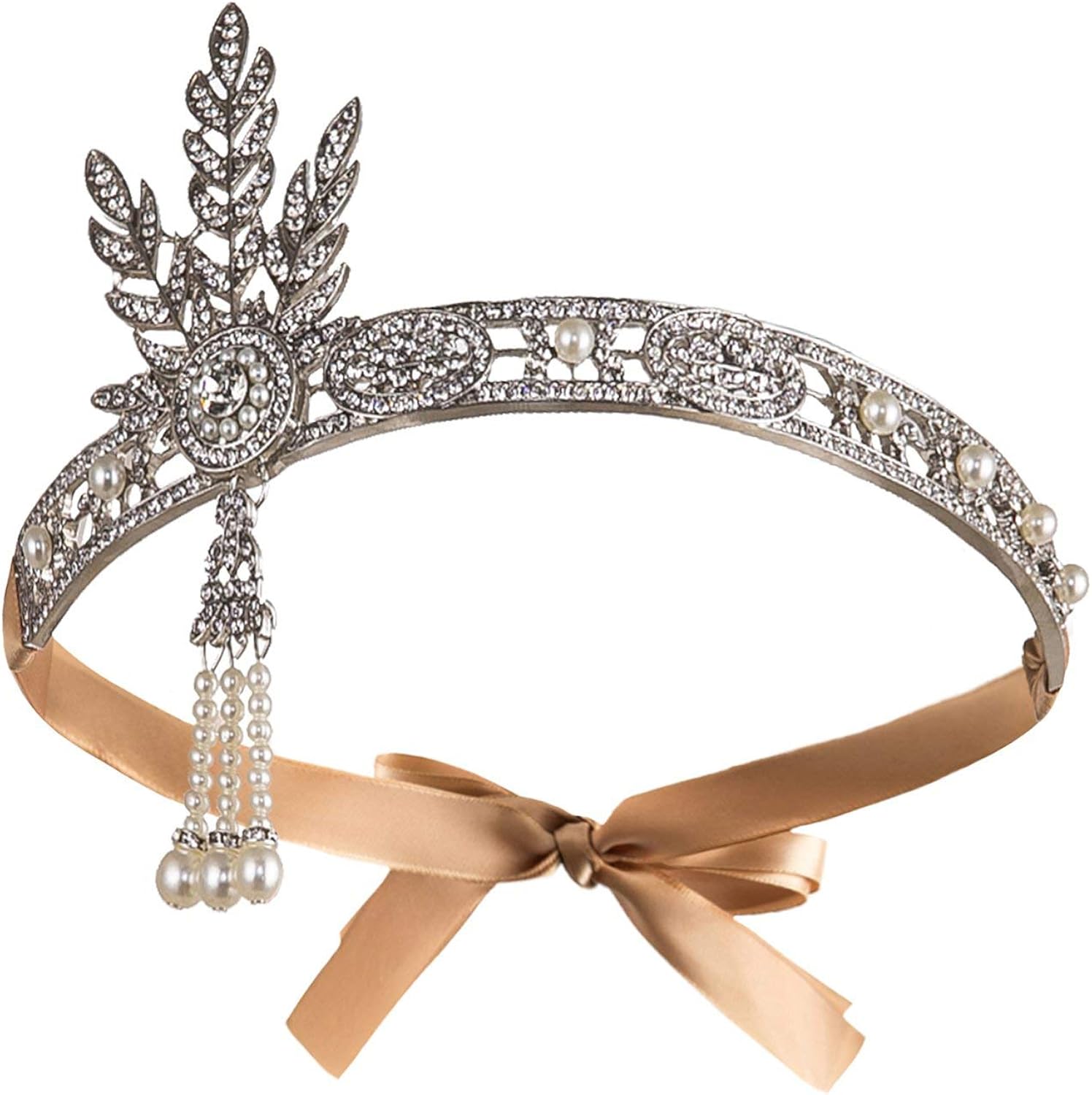 Radtengle 1920s Flapper Headband Great Gatsby Themed Rhinestone Crystal Pearl Wedding Hair Accessories Headpiece