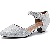 Enelauge Women's Ankle Buckle Strap Low Block Chunky Heels Closed Toe D'Orsay Pumps Dress Work Church Evening Shoes