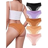 VOENXE Lace Underwear Bikini for Women,Ladies Hipster Panty,Soft Brief,Comfortable Silky Panties,Lacy Multipack Undies,5 Pack