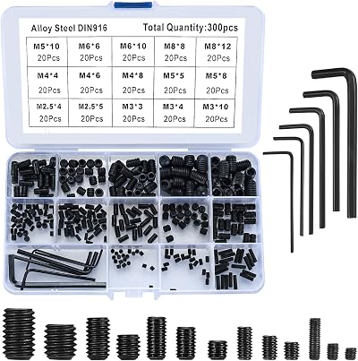 HAOCHEN 300 Pcs Allen Head Grub Screws Set M2.5-M8 Black Cup Point Hex Drive