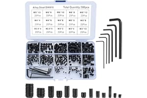 BAYIDUN 300 Pcs Hex Allen Head Socket Hex Screw Set Assortment Kit, M2.5/M3/M4/M5/M6/M8 Grub Screws, Internal Hex Drive Cup Screws for Door Handles, Faucet, Light Fixture Screws (Black)