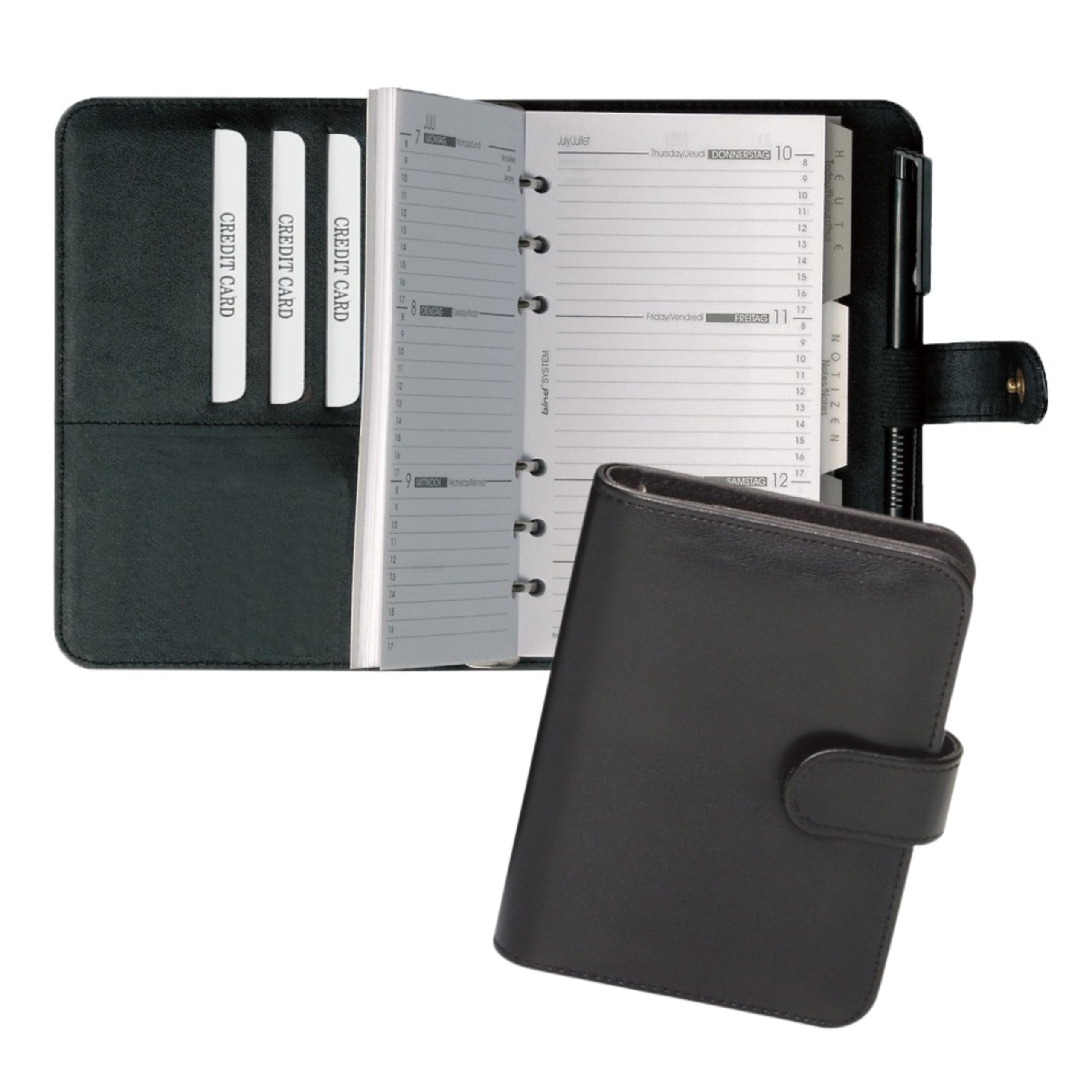 bind - 16501 - Personal Planner A6 incl. Calendar 1 Week = 2 Pages, Imitation Leather, Black