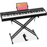 MOSEN Digital Piano 88-Key Weighted Keyboard with Hammer Action, Portable Electric Piano Set with X Stand, Recording Headphone Mode, Sustain Pedal, Music Rest, Dual Keyboard for Beginner, MDP-80D