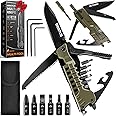 Multitool Knife, 17 in 1 Pocket Knife with Screwdriver, Fire Starter Sticks, Bottle Opener, Saw, Whistle, Nylon Sheath, EDC Gear for Survival, Camping, Hiking, Outdoor, Gifts for Dad - Desert Gray