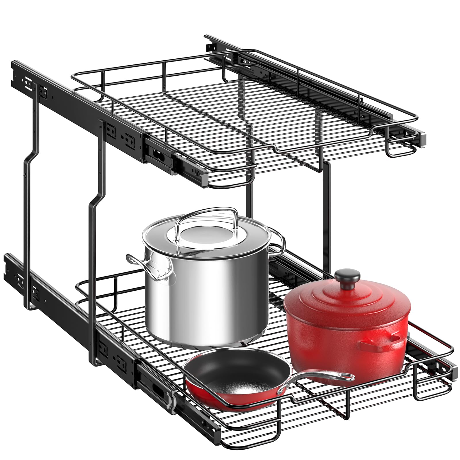 Photo 1 of Delamu Pull Out Cabinet Organizer, Heavy Duty Cabinet Shelf Organizers, 2 Tier Cabinet Slide Out Shelves for Kitchen, Pantry, Bathroom, 14" W X 21" D