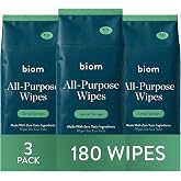 biom All Purpose Cleaning Wipes, Santal Escape, 60ct, 3-Pack, 8" Refill | Thick, plastic-free wipes with a plant-based formula, safe for kids, pets, and adults, for kitchen, car, and travel