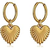 Valentine's Day Gifts for Her Gold Heart Earrings for Women, Huggie Hoop Earrings, Vintage Love Heart Dangle Earring Stainless Steel Charm Drop Earring for Christmas,Valentine's Day