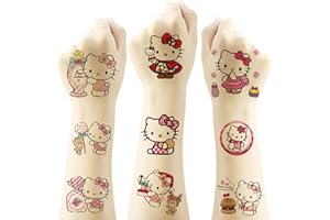 OYZX 20 Sheets Hello Kitty Temporary Tattoos for Kids, kawaii Sanrio Birthday Party Favors, Cute Cartoon Decoration Sticker Gifts for Girl Boys Home Activity Class Prizes Carnival Christmas Rewards