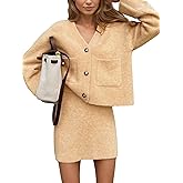 EXLURA Womens 2 Piece Skirt Sweater Sets V Neck Button Up Cardigan Mini Skirts Fall Winter Knit Trendy Outfits Pockets 2025