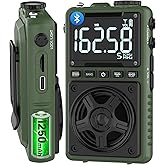 Bluetooth AM FM Shortwave Radio with NOAA Weather Alert,1250mAh Rechargeable Portable Pocket Radio with Best Reception,5W Big Speaker, Digital Tuner and Earphone,Support SD Card and USB MP3 Player
