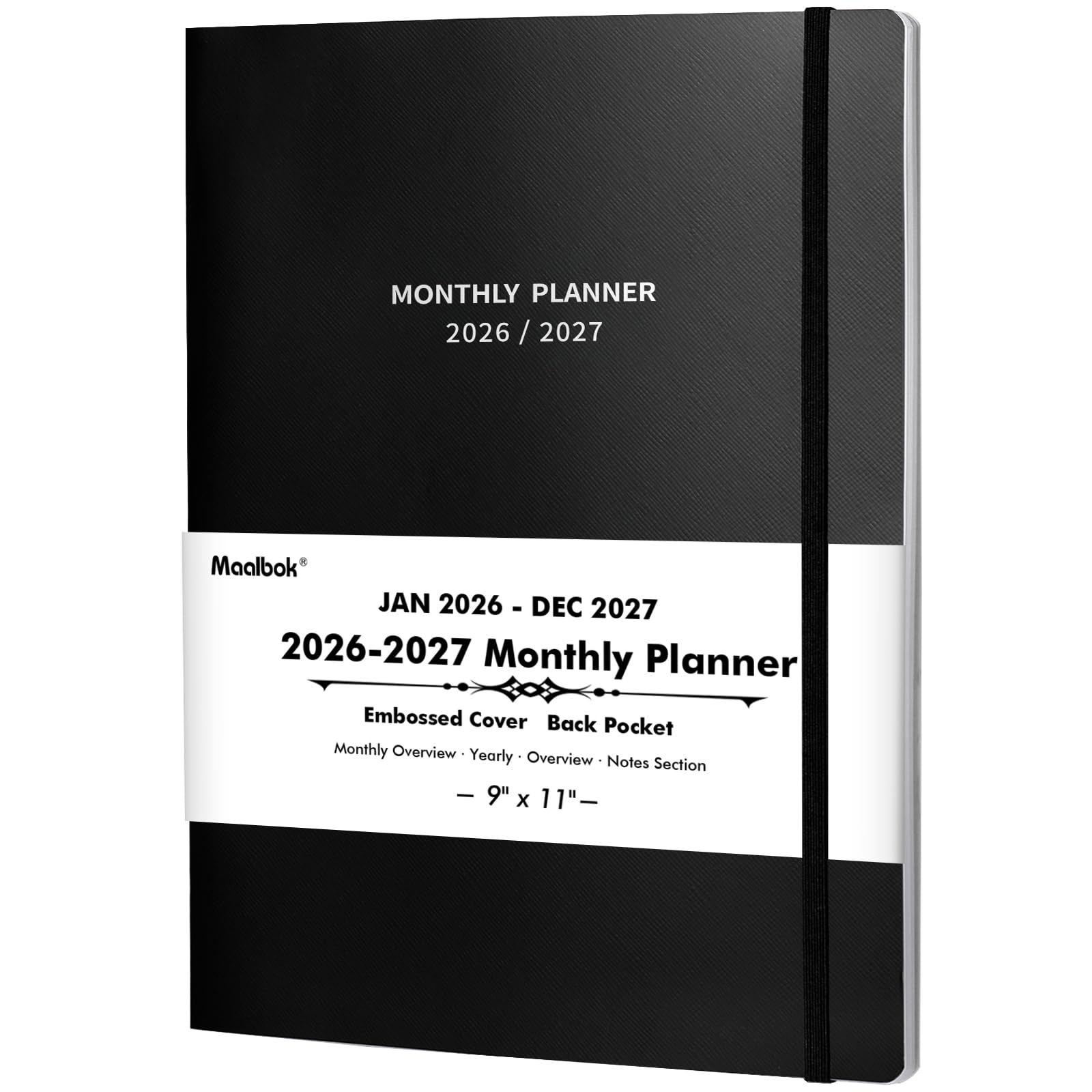 View 1 of 2026-2027 Monthly Planner/Calendar - 2 Year Calendar 2026-2027, Jan. 2026 - Dec. 2027, 9'' × 11'', 24 Months Planner with Embossed Cover, Inner Pocket, Premium Paper, Elastic Closure