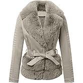 Pallivare Women's Faux Leather Jacket Spring Motor Biker Clothes Outfits Sherpa-Lined Coat with Removable Fur Collar