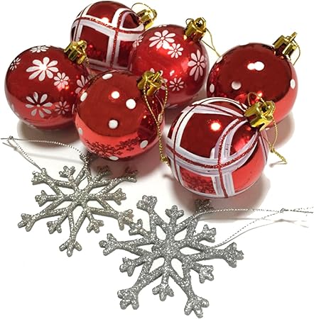 Amazon リッチェ Ricce クリスマスツリー オーナメント ボール 雪の結晶 セット デコレーション 飾りつけ 装飾 クリスマス パーティー スノーフレーク 自宅 店舗 レッド 赤 6個 ボール おもちゃ