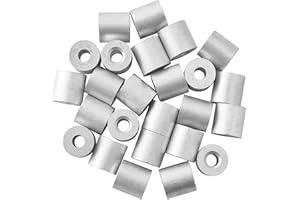HSTECH 1/4" (6mm) Wire Rope Stop Loop Sleeve Round Crimps for Wire Rope Dia, Aluminum Crimping Loop Sleeve Round (25 Pcs)