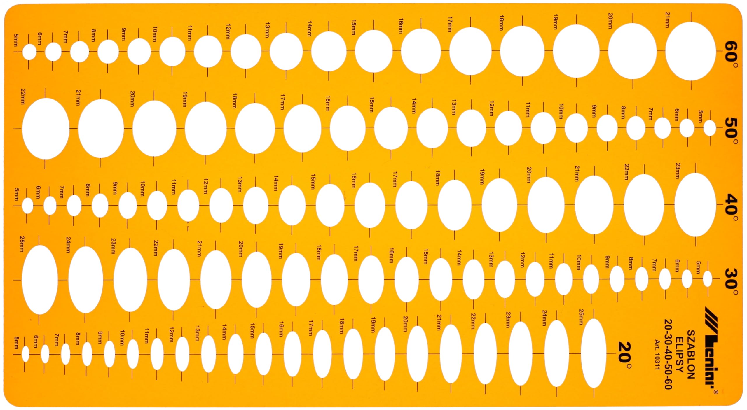 Ellipse Drawing Stencil - Ellipse Stencil Technical Drawing - 20 30 40 50 60 Degree - Technical Drawing Stencil for Student Engineer Architect Graphic Designer - Stencil Ellipses