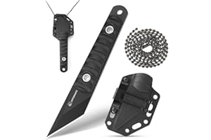 SPITZKANTE Mini EDC Neck Knife, 5.79" Full Tang Fixed Blade Kiridashi Knife, 5Cr14MoV Stainless Steel with Black Sheath, For Camping, Hiking, Fishing, Everyday Carry