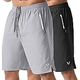 Vkluck Athletic Running Shorts for Men 2 Pack 7"/9" Quick Dry Workout Gym Shorts with Zipper Pockets