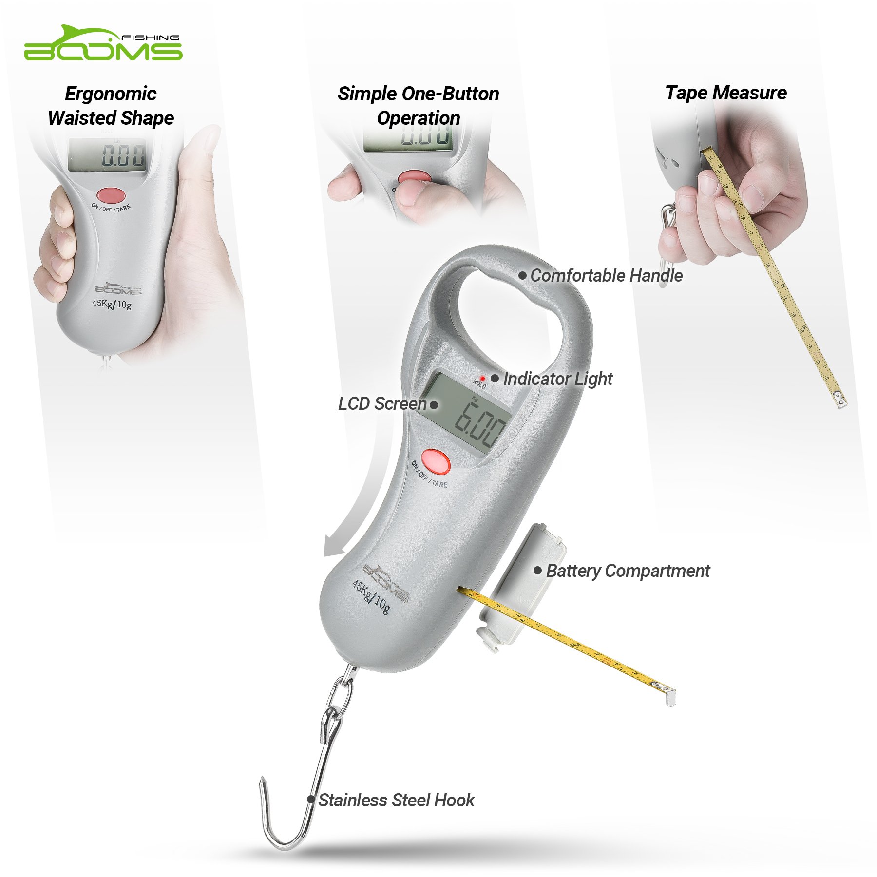 Booms Fishing C02 Fish Scale Digital Fishing Weight Scale with Tape