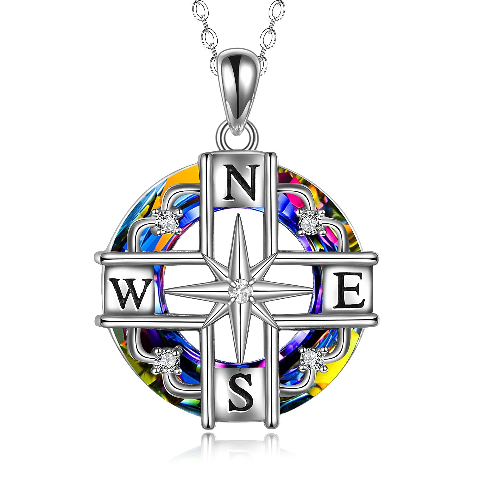 YFN Compass Necklace Sterling Navy Silver Navy Celtic Knot Compass Pendant Crystal Jewellery Graduation Gifts for Women Girls Men