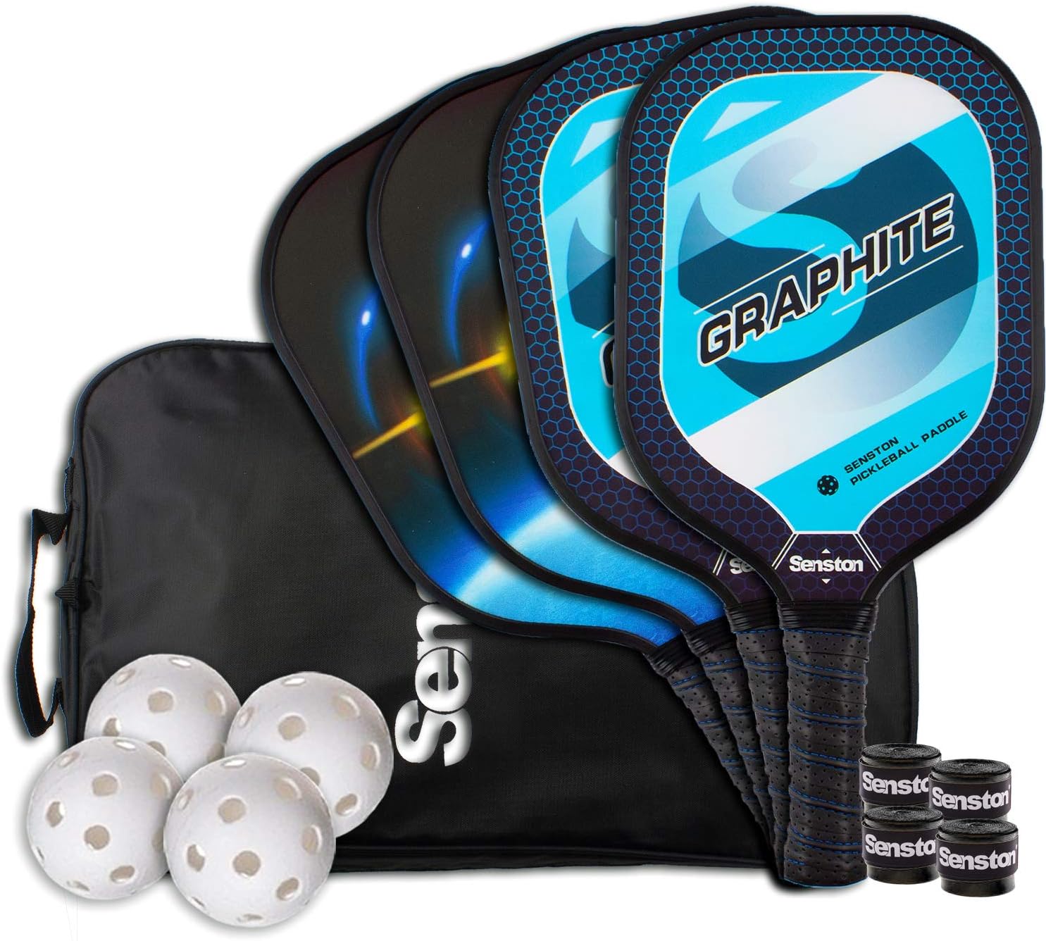 Senston Graphite Pickleball Paddles Set of 4 Lightweight Composite Pickleball Racket with Graphite Carbon Fiber Face/Polymer Honeycombed Core Pickleball Racquets Set with 4 Pickleball Balls : Sports & Outdoors