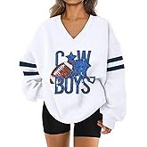 ASTANFY Game Day Sweatshirt Women Sequin Football Sweatshirts Vintage Sunday Funday Graphic Sweater Gameday Long Sleeve Shirt