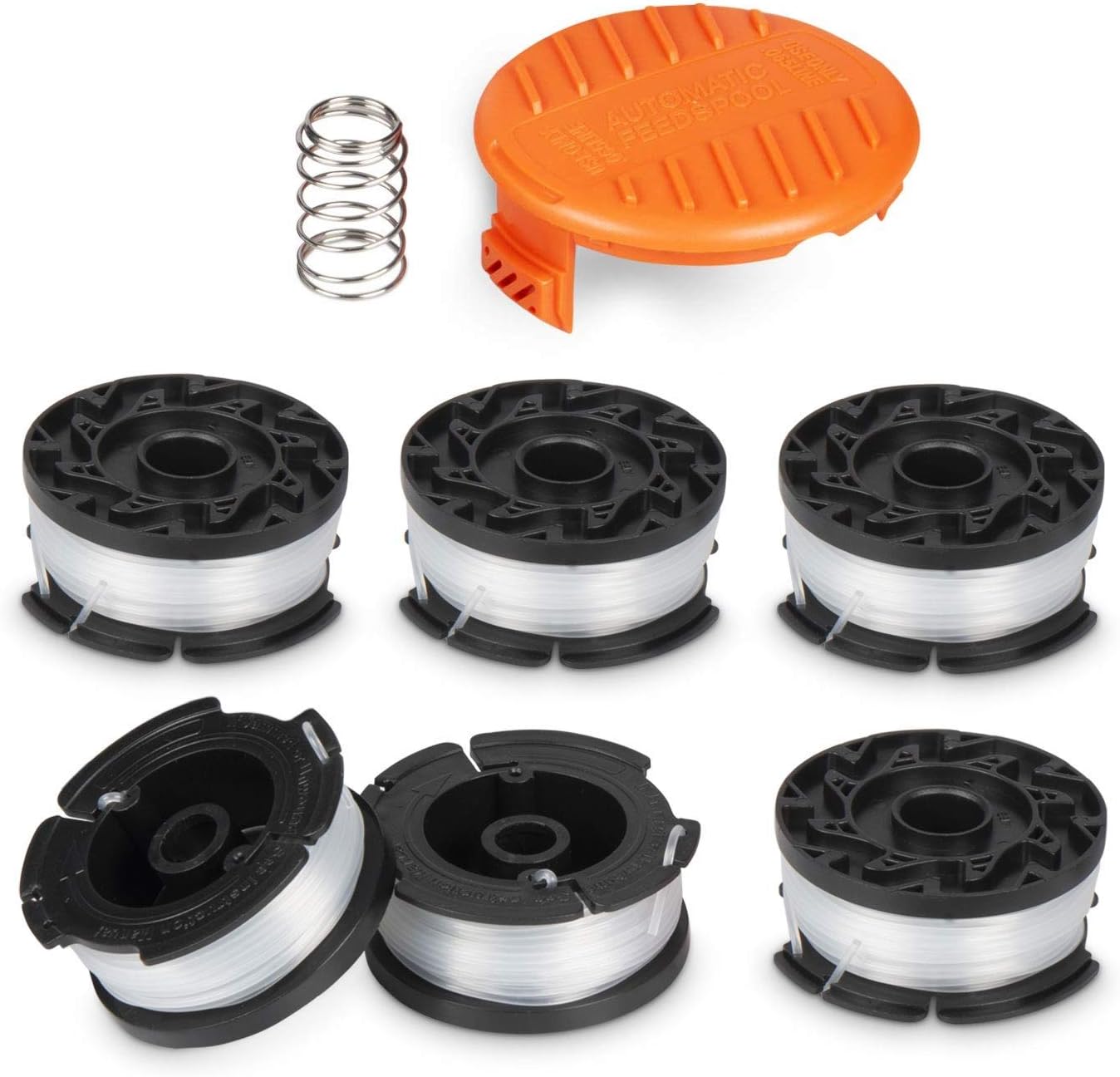 Deyard Trimmer Spool Compatible with BLACK + DECKER Autofeed System Replacement Durable AF-100 String Trimmer Edger, 30ft 0.065 inch Line String Trimmer (6 Replacement Spool, 1 Spool Cap, 1 Spring)