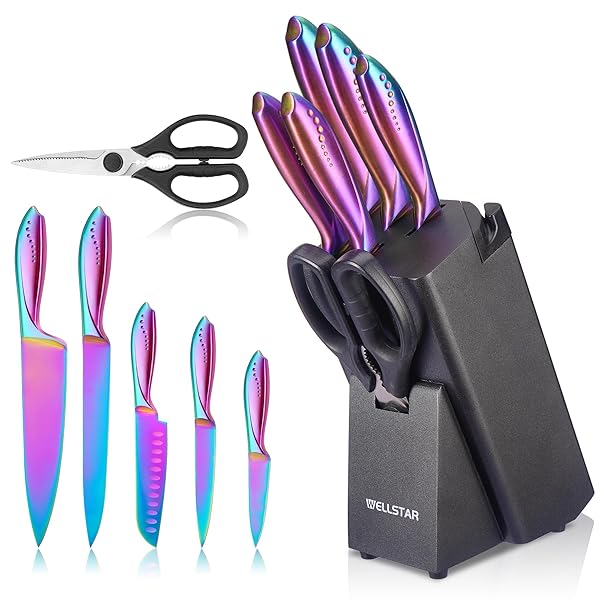 WELLSTAR RAINBOW KNIFE SET 8 PIECES, IRIDESCENT GERMAN...