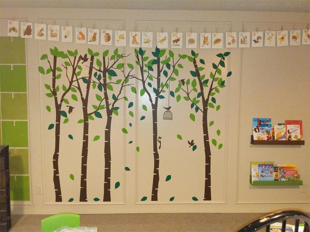 CaseFan 5 Trees Wall Decal Forest Mural Paper for Bedroom Kid Baby Nursery Vinyl Removable Diy Sticker 103.9x70.9,Green+Brown