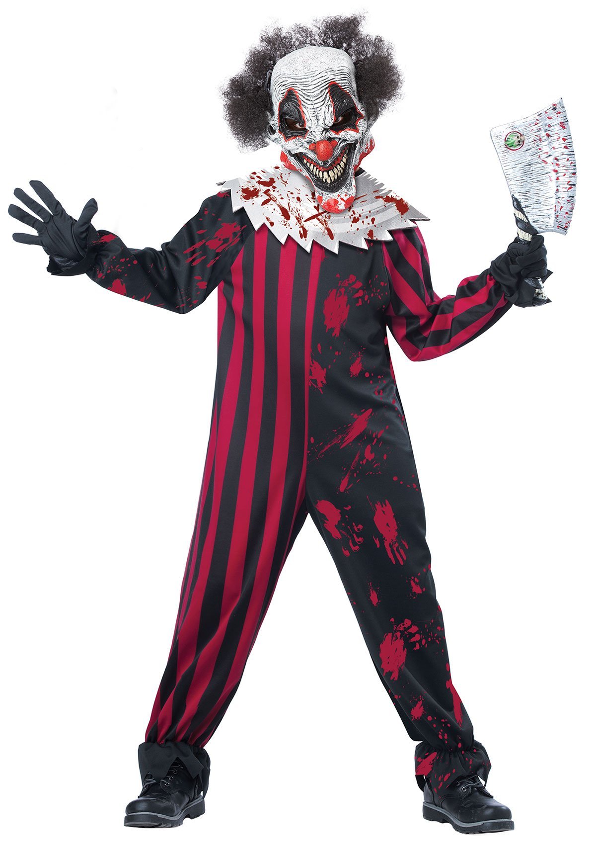 Creepy Clown Dressup Halloween Costume Set Mask Butcher Knife Jumpsuit