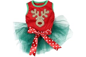 Petitebella Reindeer Face Puppy Dog Dress (Red/Teal Green, Large)