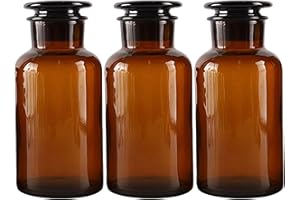 AHHKZT Lab Glass Storage Bottles with Lids, 3 Pcs 125ml Wide Mouth Glass Storage with Ground Stopper, Used for Lab, Home Decorative(Amber)