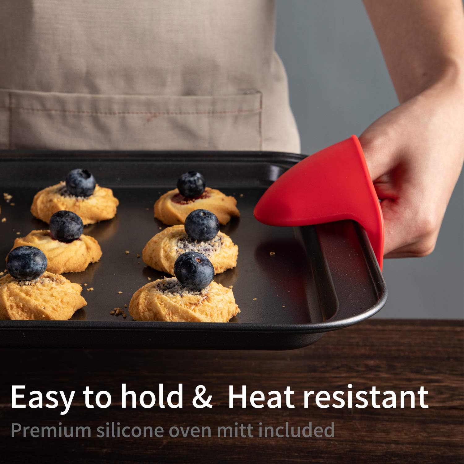 KITESSENSU Baking Pans Sets Nonstick, Bakeware Set with Round Cake Pan, Square Cake Pan, Loaf Pan, Cup Muffin Pan, Baguette Pan, Cookie Sheet & Silicone Oven Mitts, Carbon Steel Bake Set 7-Piece: Kitchen & Dining