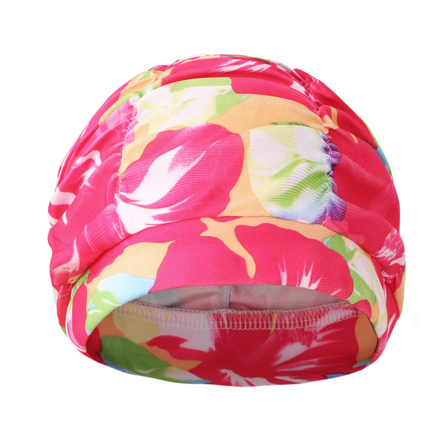 Womens Large Swimming Cap Hot Spring Bathing Caps Beanie Hat Elegant Flowers Swim Cap Long Hair Pool Beach Shower Hat Pleated Turban Hat Hair Protector