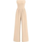 PRETTYGARDEN One Piece Strapless Jumpsuits for Women Dressy Casual Wide Leg Tube Rompers Jumper Beach Vacation Summer Outfits