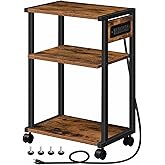 HOOBRO Industrial Printer Stand with Charging Station, 3-Tier Printer Table, Rolling Printer Cart with Adjustable Shelf and H