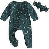 Afunbaby Newborn Baby Girl Boy Zipper Footed Romper Onesie Ribbed Ruffle One Piece Footie Jumpsuit Fall Clothes Outfit